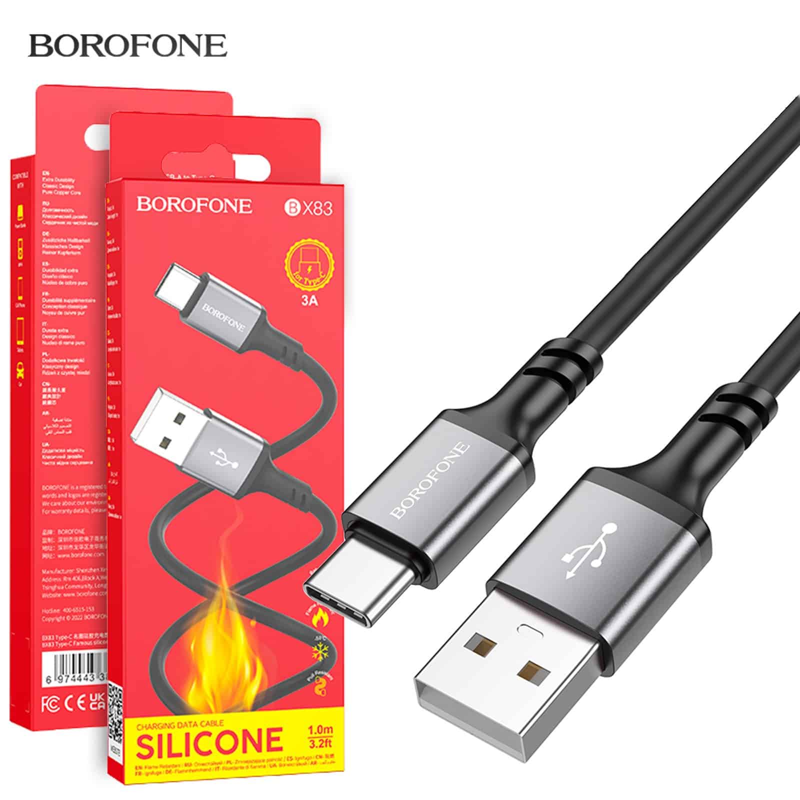 Borofone BX83 1M USB A to USB Type C Silicone Fast Charging Data Sync Cable Cord (Black) Borofone BX83 1M USB A to USB Type C Silicone Fast Charging Data Sync Cable Cord (Black)
